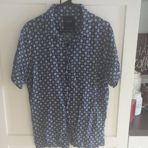 Denim & Flower men’s button-down shirt | blue patterned casual modern fit - Picture 1 of 4